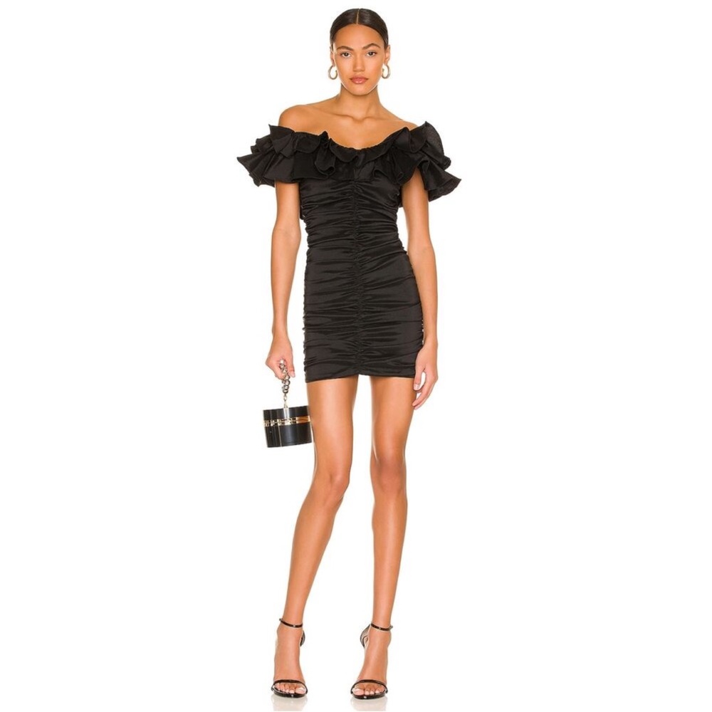 Lovers + Friends Black Off-Shoulder Ruffled Mini Dress
